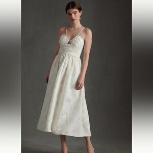 ML Monique Lhuillier Ivory Floral Jacquard Midi Dress